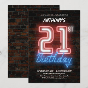 Convite aniversário de 21 anos de novo sinal de 80 s com 