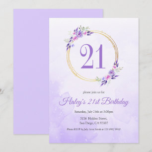 Convite Aniversário de 21 anos de Ouro Floral Puro Pastel