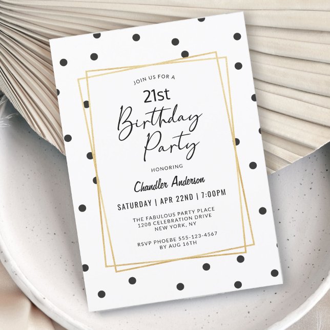 Convite Aniversário de 21 anos de Pontos de Confetti Preto (Personalize with ANY age! Available as printed or digital download invitations for your convenience.)