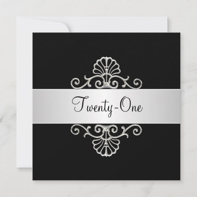 Convite Aniversário de 21 anos de Prata Preta e Branca (Frente)