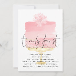 Convite Aniversário de 21 anos de Script de Bolo Rosa Mode