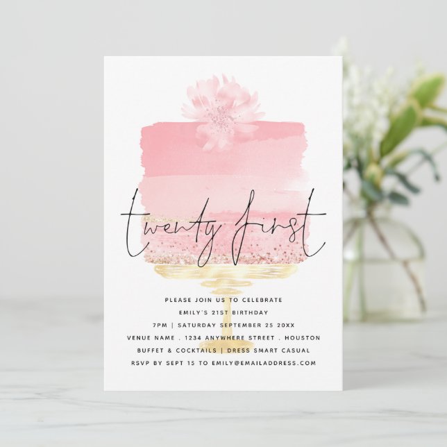 Convite Aniversário de 21 anos de Script de Bolo Rosa Mode (Em pé/Frente)