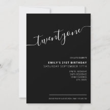 Aniversário de 21 anos de Script Elegante Preto Mo