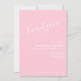 Convite Aniversário de 21 anos de Script Rosa Elegante Mod