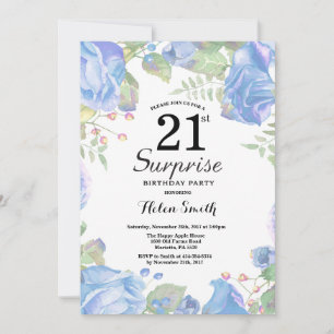 Convite aniversário de 21 anos de Surpresa de Azul Botân