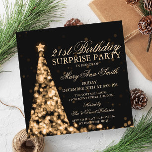 Convite Aniversário de 21 anos de Surpresa Dourada Elegant