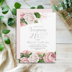 Convite Aniversário de 21 anos de Surpresa Floral Rosa Bl