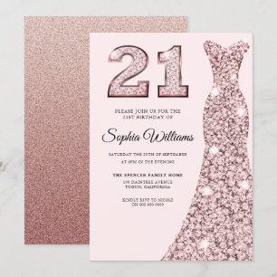 Convite aniversário de 21 anos de vestido azul Dourado ros