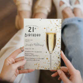 Convite Aniversário de 21 anos de vidro Elegante e champag