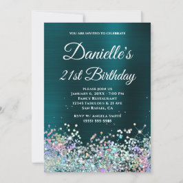 Convite Aniversário de 21 anos do Holo Glitter de Folha de
