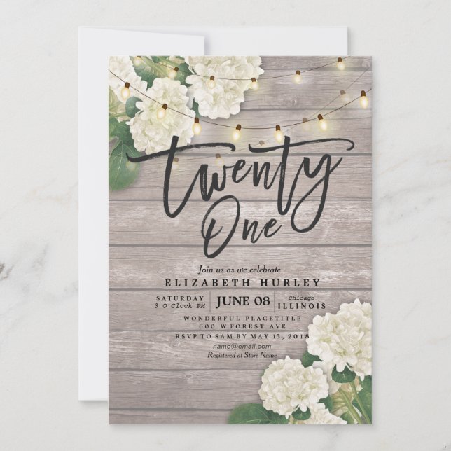 Convite aniversário de 21 anos do Partido Hydrangea Flower (Frente)