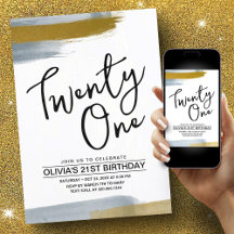 aniversário de 21 anos Dourado Elegante de Script 