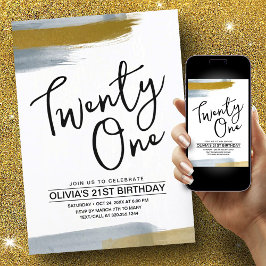 Convite aniversário de 21 anos Dourado Elegante de Script 