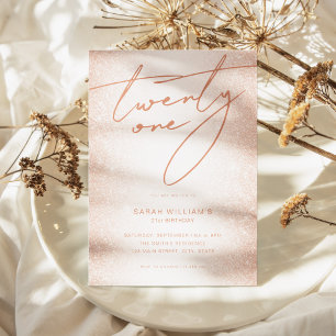 Convite Aniversário de 21 anos Elegante Dourado Rosa de Bl