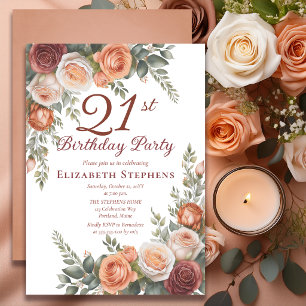 Convite Aniversário de 21 anos Elegante Ferrugem Terracota