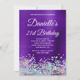 Convite Aniversário de 21 anos em Glitter Holo com Lamina