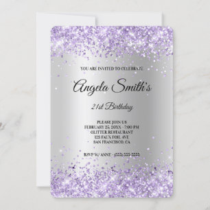 Convite Aniversário de 21 anos em Glitter Lavanda com Seda