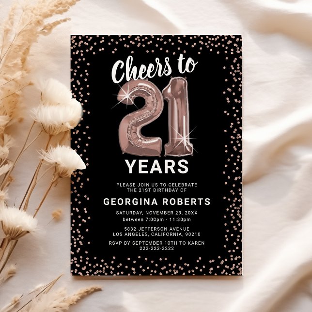 Convite Aniversário de 21 anos em rosa dourado (Criador carregado)