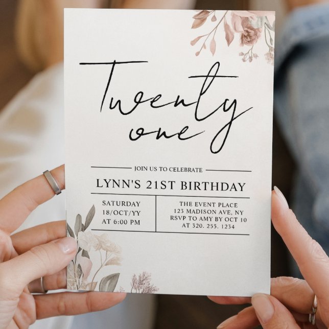 Convite Aniversário de 21 anos floral (Criador carregado)