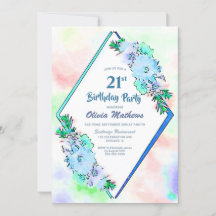 Aniversário de 21 anos Floral de Cor Azul