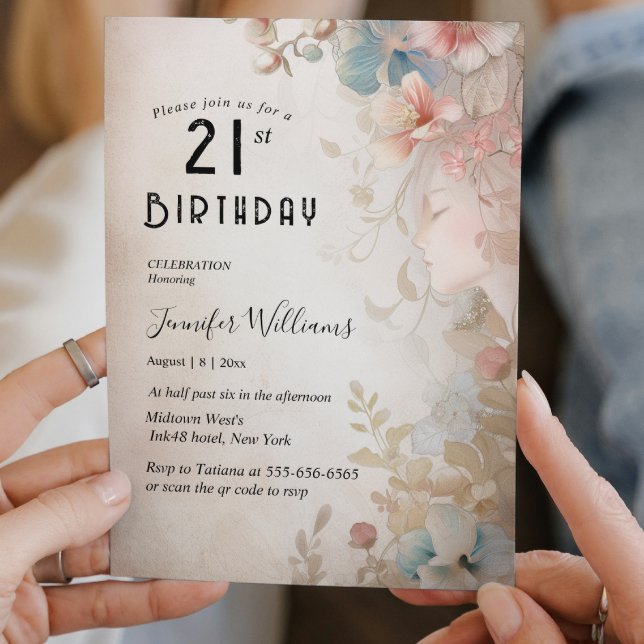 Convite Aniversário de 21 anos Floral Elegante (Criador carregado)