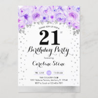 aniversário de 21 anos - Flores Roxas Prateadas