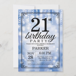 Convite aniversário de 21 anos Invitation Blue Glitter
