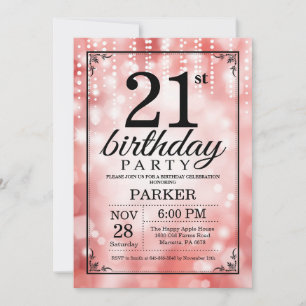 Convite aniversário de 21 anos Invitation Red Glitter