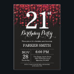 Convite aniversário de 21 anos Invitation Red Glitter<br><div class="desc">aniversário de 21 anos com luzes de cordas vermelhas com fundo brilhante vermelho. Aniversário Vermelho. Aniversário Adulto. Homens ou Mulheres no Dia Convidam. 13 15 16º 18º 20 21rua 30 40º 50º 60º 80 de 70 100º, qualquer idade. Para mais personalização, clique no botão "Personalizar" e use nossa ferramenta de...</div>