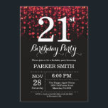 Convite aniversário de 21 anos Invitation Red Glitter<br><div class="desc">aniversário de 21 anos com luzes de cordas vermelhas com fundo brilhante vermelho. Aniversário Vermelho. Aniversário Adulto. Homens ou Mulheres no Dia Convidam. 13 15 16º 18º 20 21rua 30 40º 50º 60º 80 de 70 100º, qualquer idade. Para mais personalização, clique no botão "Personalizar" e use nossa ferramenta de...</div>