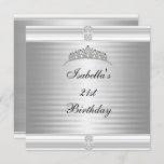 Convite aniversário de 21 anos Jewel Tiara Silver e Branco<br><div class="desc">Convite de festas aniversário de 21 anos. Prata e Branca e Joias Tiara e Trims. Personalize com seus próprios detalhes.</div>