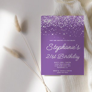 Convite Aniversário de 21 anos Lilás Pálido Espelhado