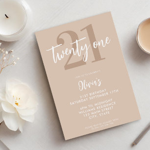 Convite Aniversário de 21 anos Marrom Moderno e Elegante