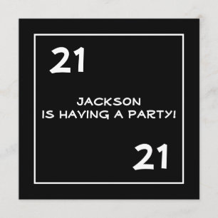 Convite aniversário de 21 anos masculino - Simples preto 
