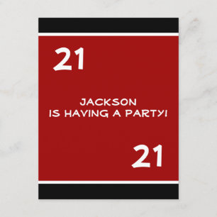 Convite aniversário de 21 anos Masculino Vermelho Simples