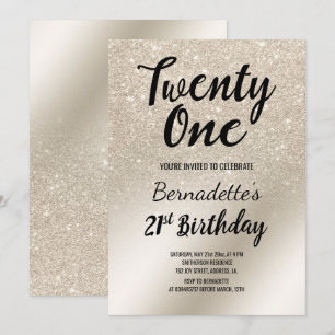 Convite aniversário de 21 anos metálico pérola de marfi