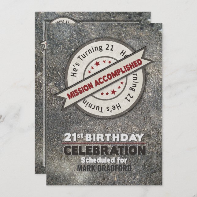 Convite aniversário de 21 anos, Missão Cumprida, (Frente/Verso)