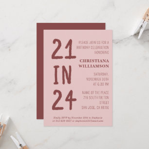 Convite Aniversário de 21 anos moderno 21 em 24 Festas de 