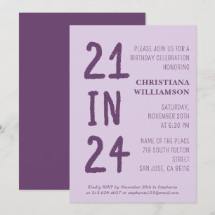 Convite Aniversário de 21 anos moderno 21 em 24 Festas de