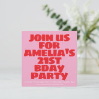 Aniversário de 21 anos moderno em rosa e vermelho,