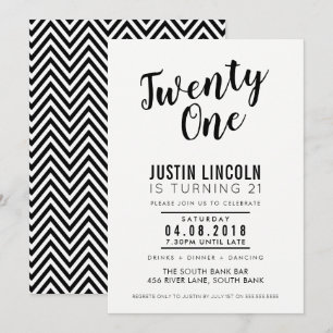 Convite ANIVERSÁRIO DE 21 ANOS MODERNO INVITE preto comum