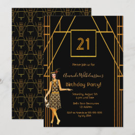 Convite aniversário de 21 anos negro ouro 1920