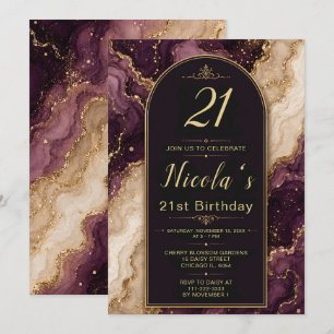 Convite Aniversário de 21 anos Plum e Gold