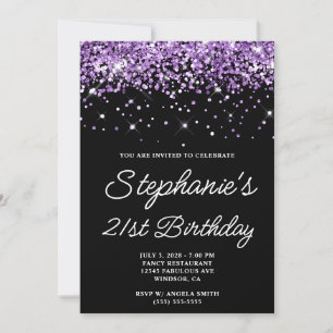 Convite Aniversário de 21 anos Preto Brilho Roxo