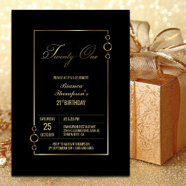 Convite aniversário de 21 anos Preto com Frame Party Doura