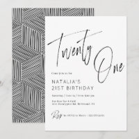 Aniversário de 21 anos preto e branco moderno de s