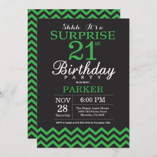 Convite Aniversário de 21 anos preto e verde surpresa