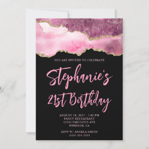 Convite Aniversário de 21 anos preto rosa e Dourado