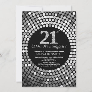 Convite Aniversário de 21 anos preto surpreendido e brilho