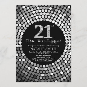Convite Aniversário de 21 anos preto surpreendido e brilho